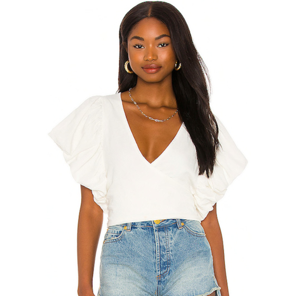 FREE PEOPLE can't get enough ivory white surplice wrap top size S small